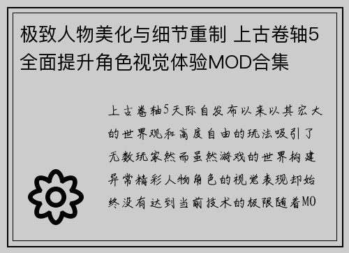 极致人物美化与细节重制 上古卷轴5全面提升角色视觉体验MOD合集